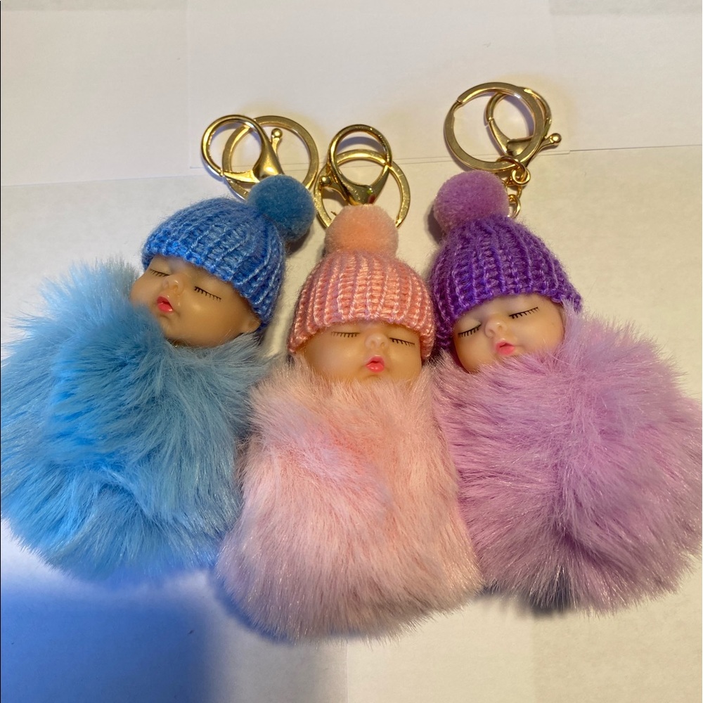 Little sleeping baby hat NEW key chain key ring purse backpack bag charm clip on